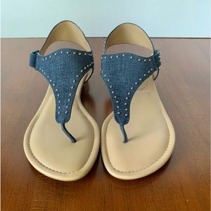 Vaneli Yalena Denim Blue With Silver Stud Outline Leather Sandal NEW 8.5